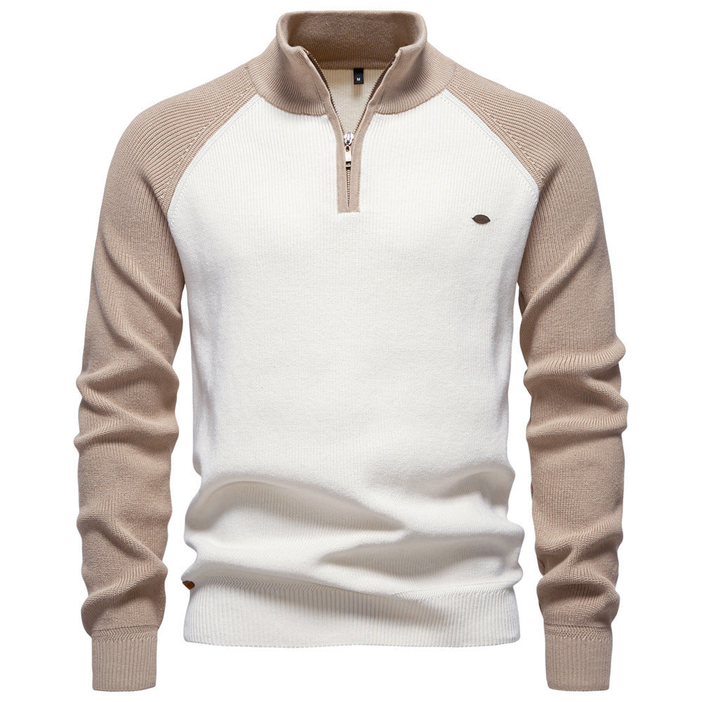 Adrien | Pull Homme Bicolore à Col Montant et Demi-Zip