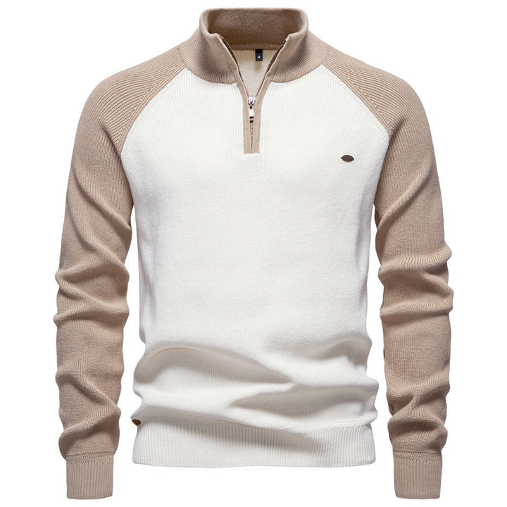 Adrien | Pull Homme Bicolore à Col Montant et Demi-Zip