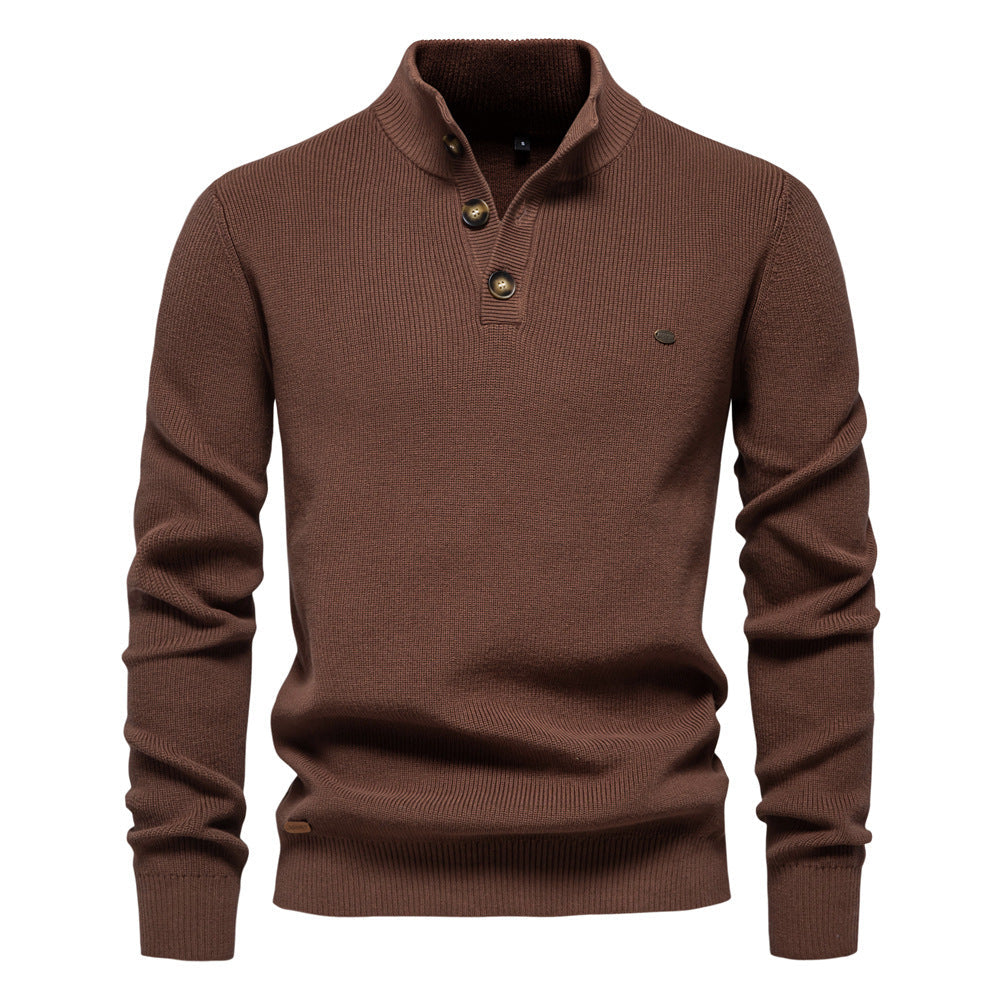 Étienne | Pull Homme à Col Montant Boutonné et Maille Texturée