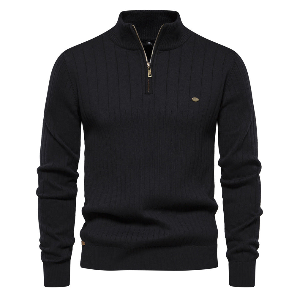 Victor | Pull Homme Côtelé à Col Montant et Demi-Zip