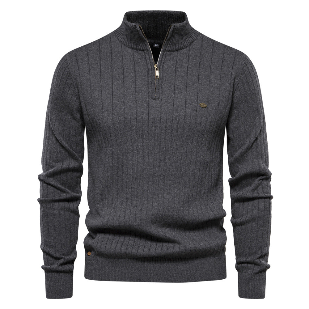 Victor | Pull Homme Côtelé à Col Montant et Demi-Zip