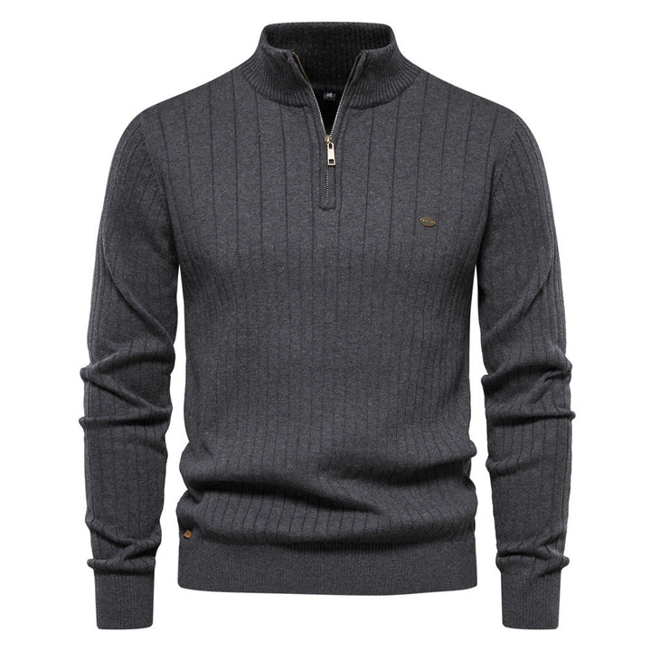 Victor | Pull Homme Côtelé à Col Montant et Demi-Zip