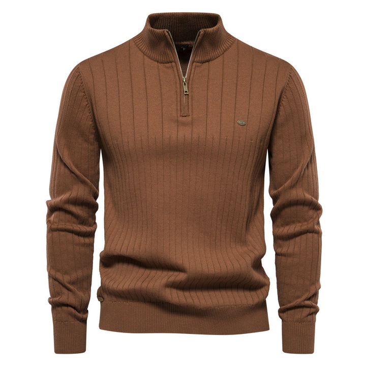Victor | Pull Homme Côtelé à Col Montant et Demi-Zip