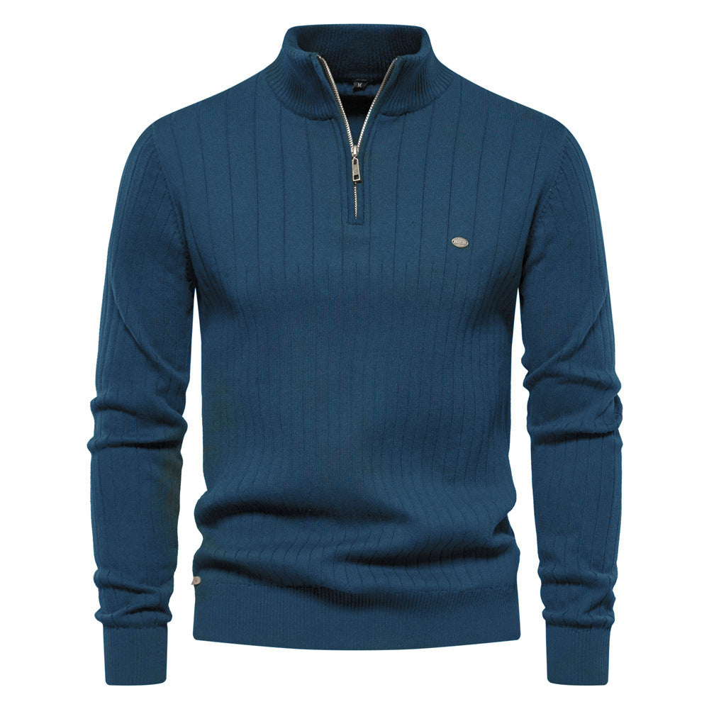 Victor | Pull Homme Côtelé à Col Montant et Demi-Zip
