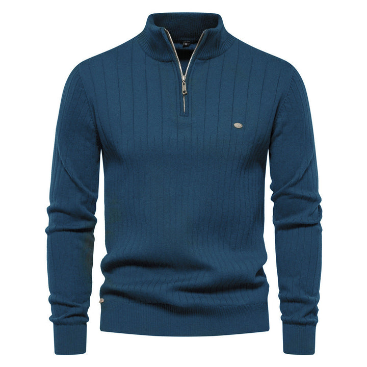 Victor | Pull Homme Côtelé à Col Montant et Demi-Zip