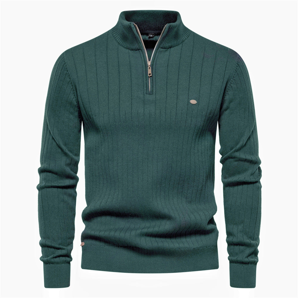 Victor | Pull Homme Côtelé à Col Montant et Demi-Zip