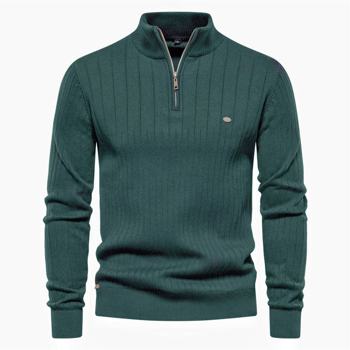 Victor | Pull Homme Côtelé à Col Montant et Demi-Zip