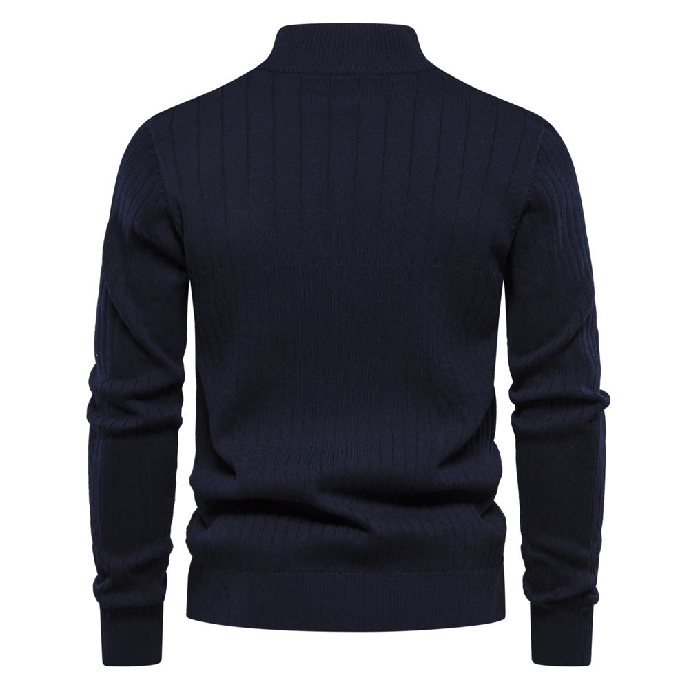 Victor | Pull Homme Côtelé à Col Montant et Demi-Zip