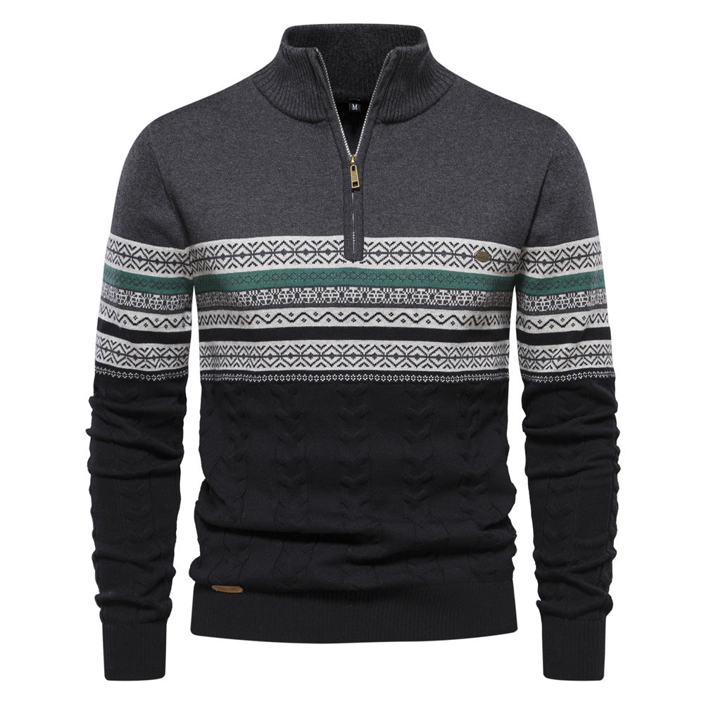 Hugo | Pull Homme Jacquard à Col Montant et Demi-Zip