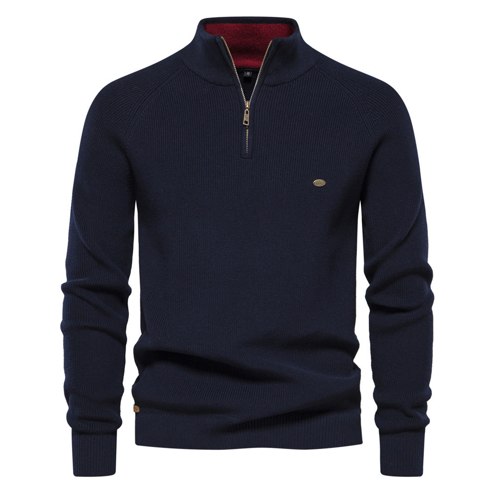 Laurent | Pull Homme Côtelé à Col Montant et Demi-Zip