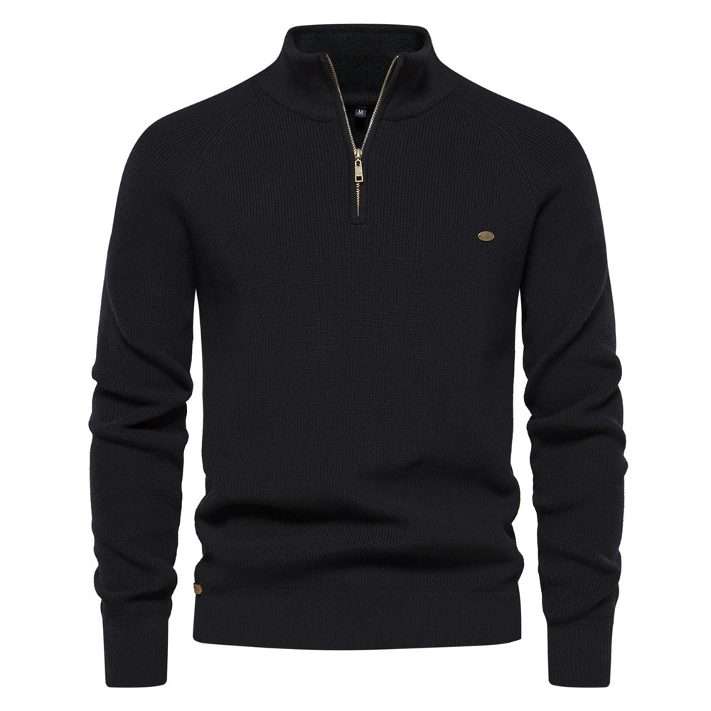 Laurent | Pull Homme Côtelé à Col Montant et Demi-Zip