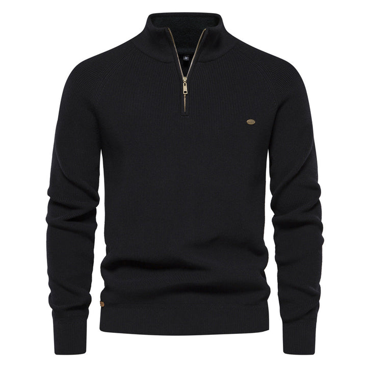 Laurent | Pull Homme Côtelé à Col Montant et Demi-Zip