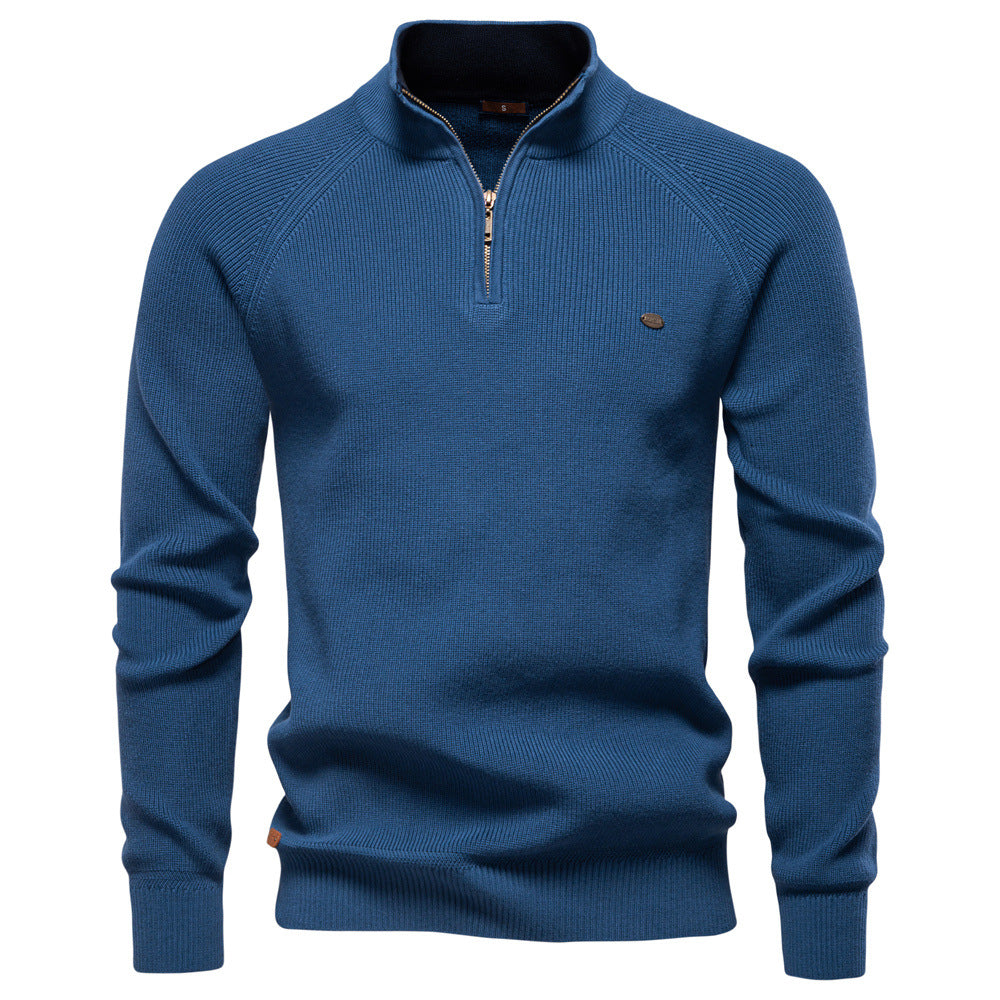 Laurent | Pull Homme Côtelé à Col Montant et Demi-Zip