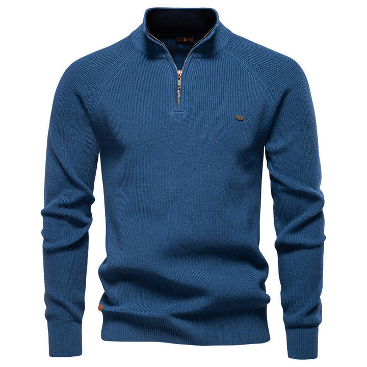 Laurent | Pull Homme Côtelé à Col Montant et Demi-Zip