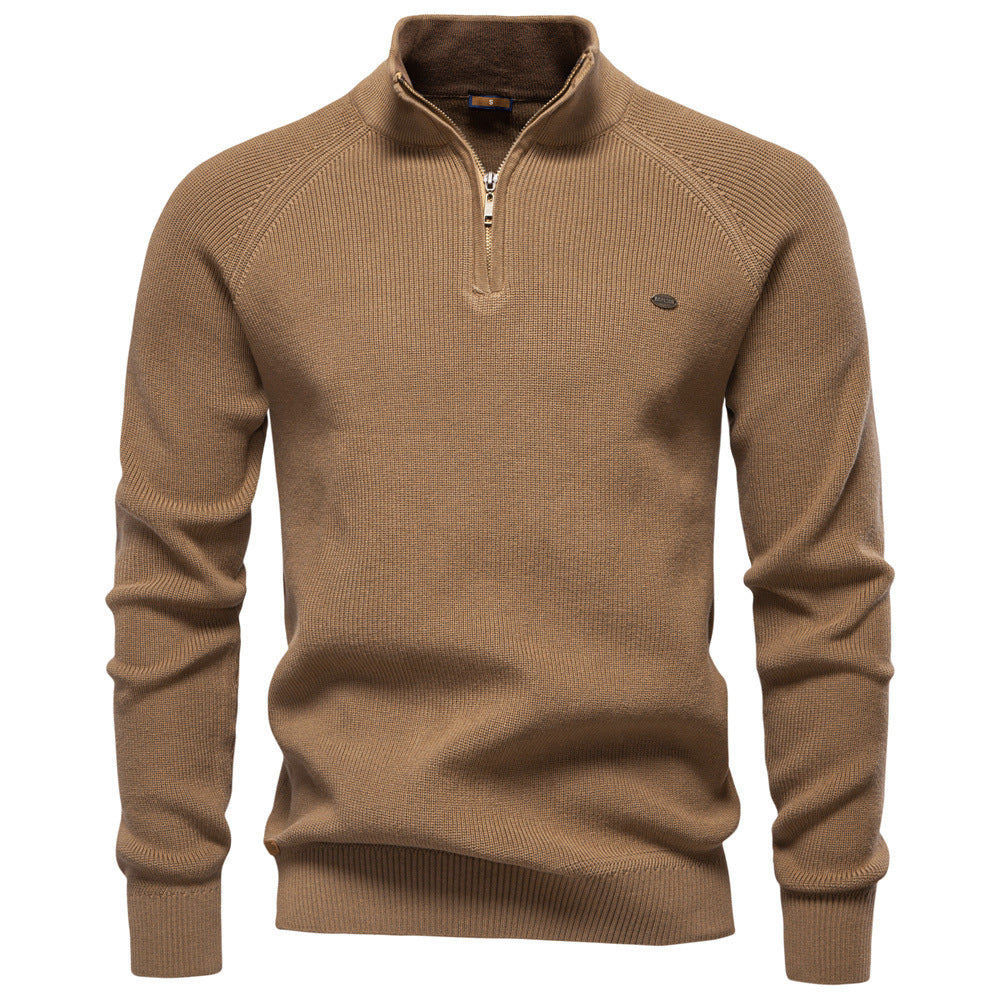 Laurent | Pull Homme Côtelé à Col Montant et Demi-Zip