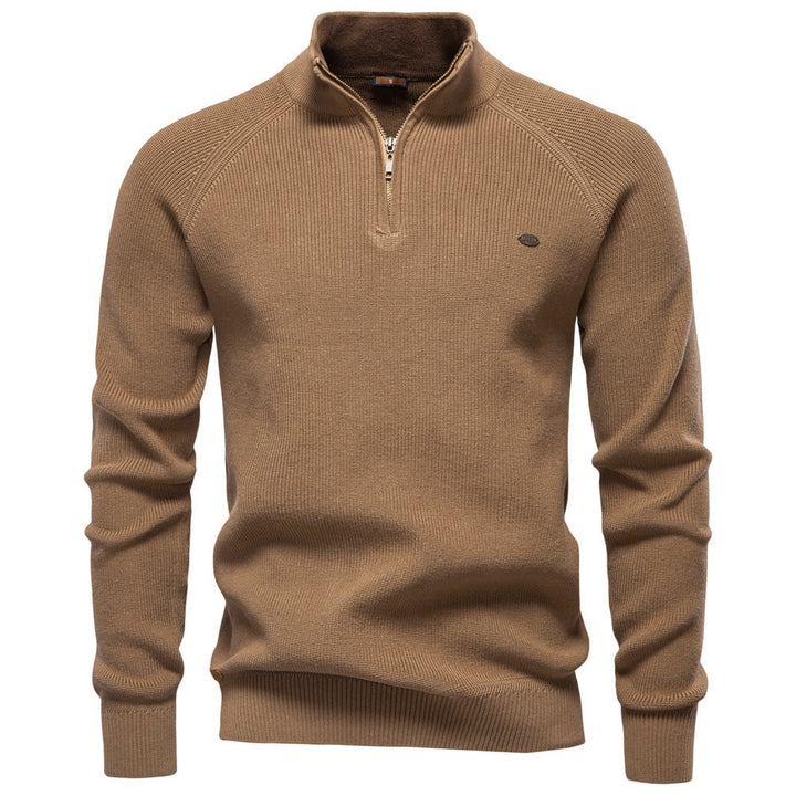 Laurent | Pull Homme Côtelé à Col Montant et Demi-Zip