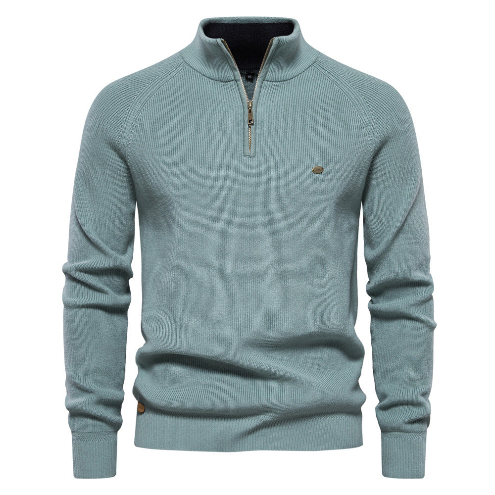 Laurent | Pull Homme Côtelé à Col Montant et Demi-Zip