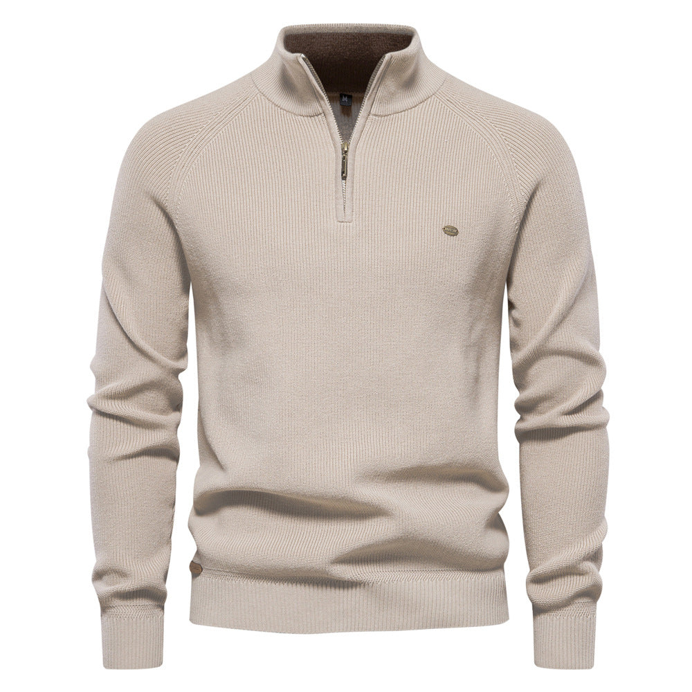 Laurent | Pull Homme Côtelé à Col Montant et Demi-Zip