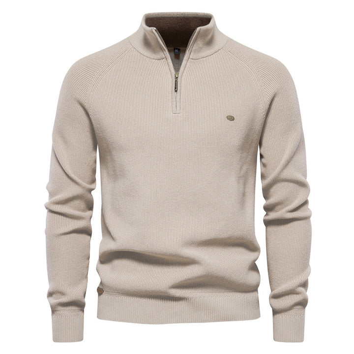 Laurent | Pull Homme Côtelé à Col Montant et Demi-Zip