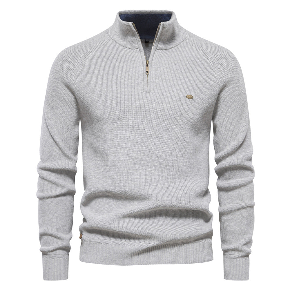 Laurent | Pull Homme Côtelé à Col Montant et Demi-Zip