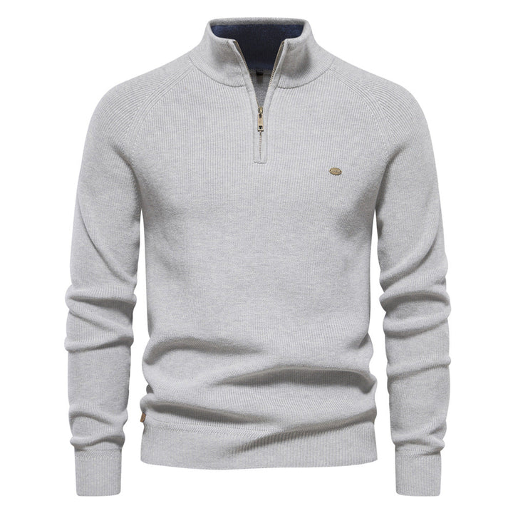 Laurent | Pull Homme Côtelé à Col Montant et Demi-Zip