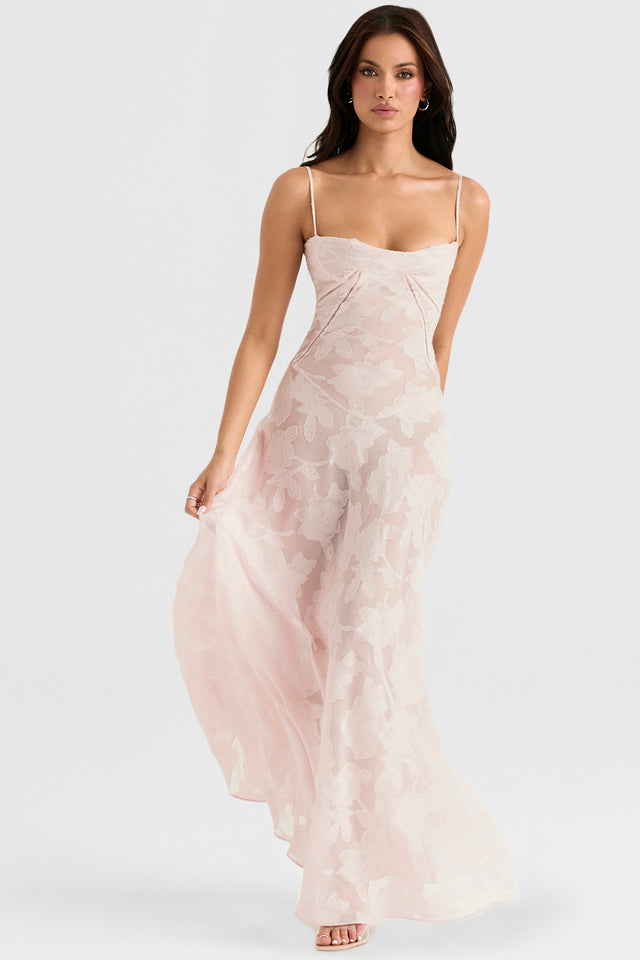 Robe longue en dentelle scintillante avec bretelles fines