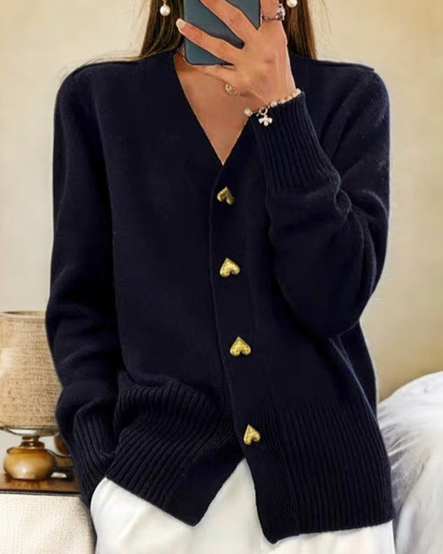 Eveline | Cardigan Femme Classique à Boutons en Forme de Cœur sur le Devant