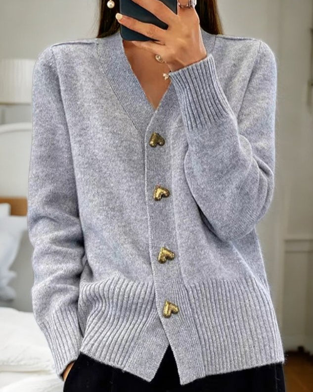 Eveline | Cardigan Femme Classique à Boutons en Forme de Cœur sur le Devant
