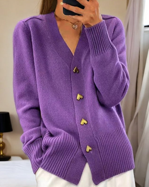 Eveline | Cardigan Femme Classique à Boutons en Forme de Cœur sur le Devant