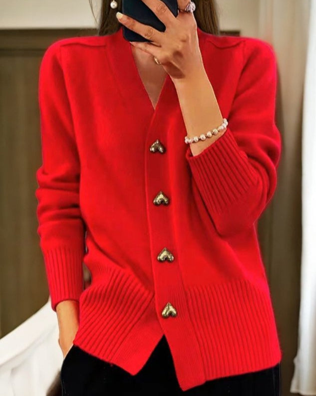 Eveline | Cardigan Femme Classique à Boutons en Forme de Cœur sur le Devant