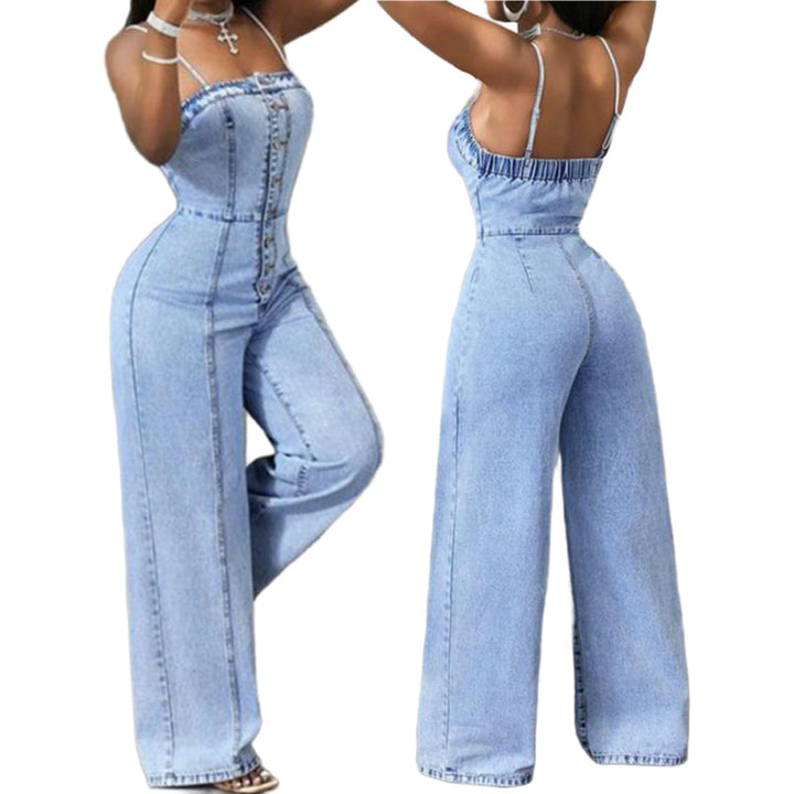 Celeste | Combinaison Femme en Denim à Taille Haute et Jambes Larges