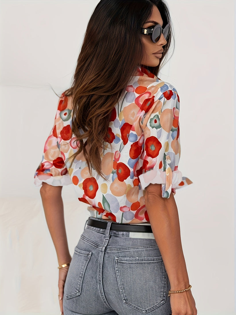 Blouse Fleurie à Boutonnage Classique et Coupe Relax