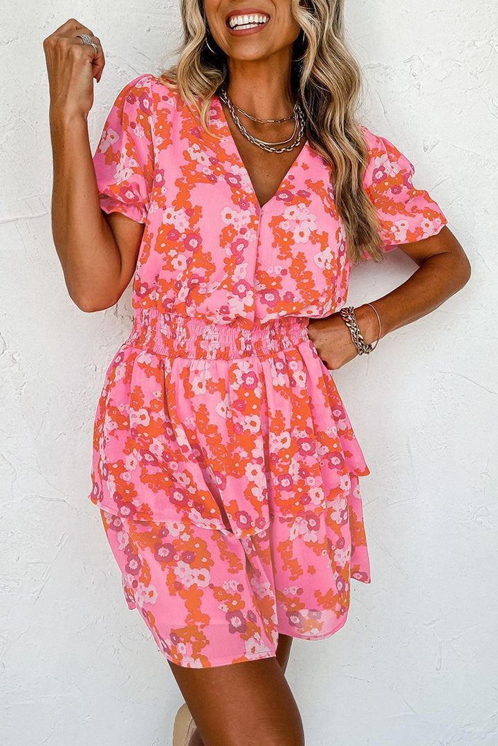 Robe fluide fleurs manches courtes