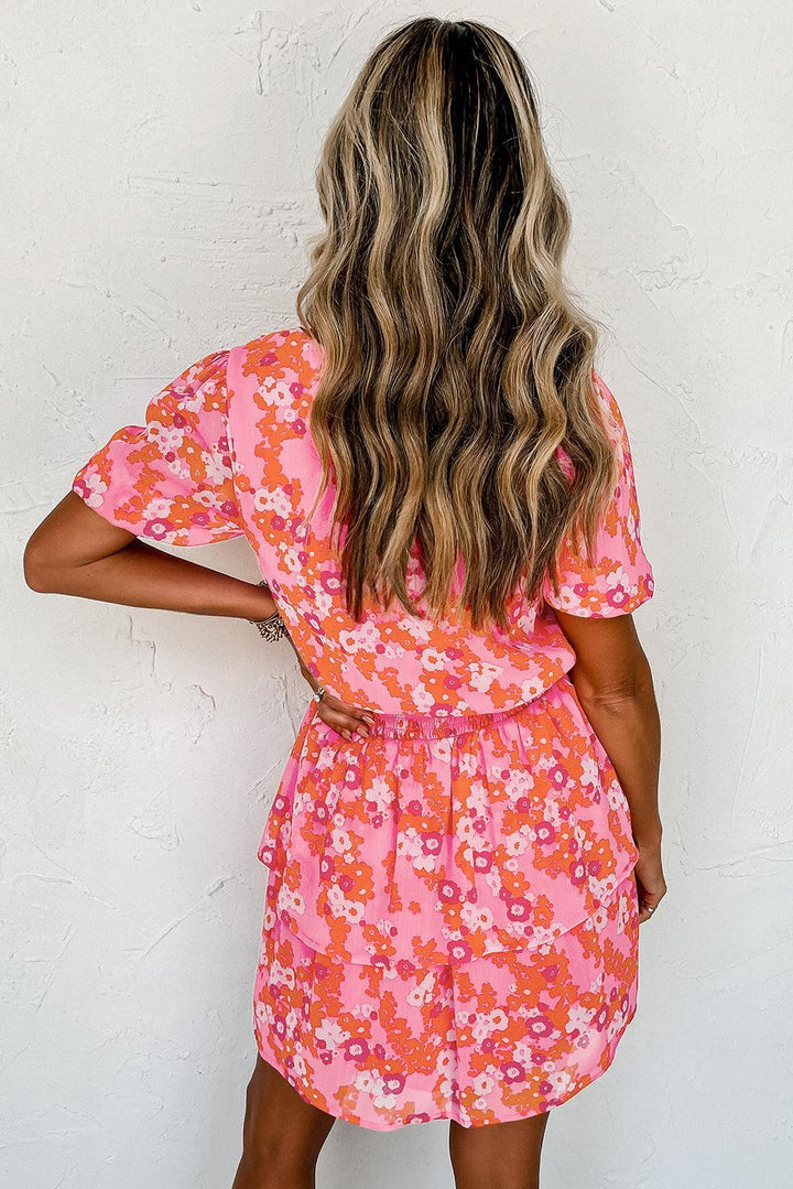 Robe fluide fleurs manches courtes