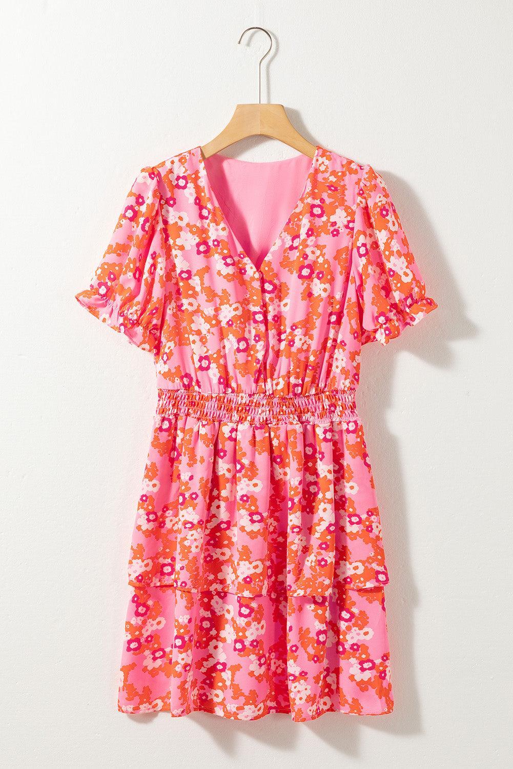 Robe fluide fleurs manches courtes