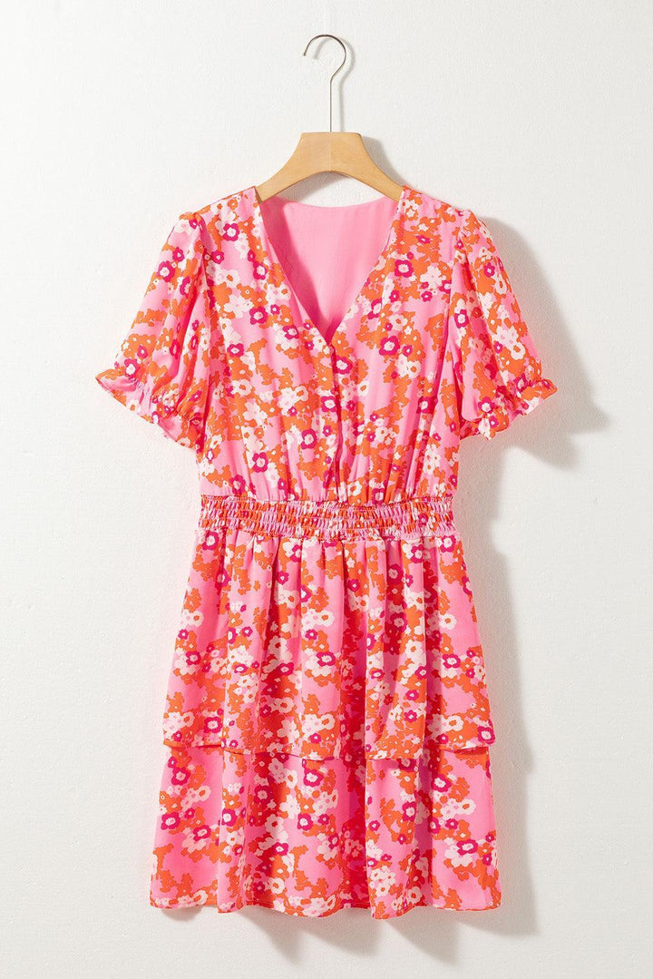 Robe fluide fleurs manches courtes