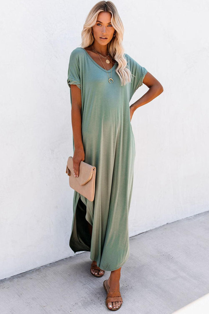 Robe fluide longue à col V