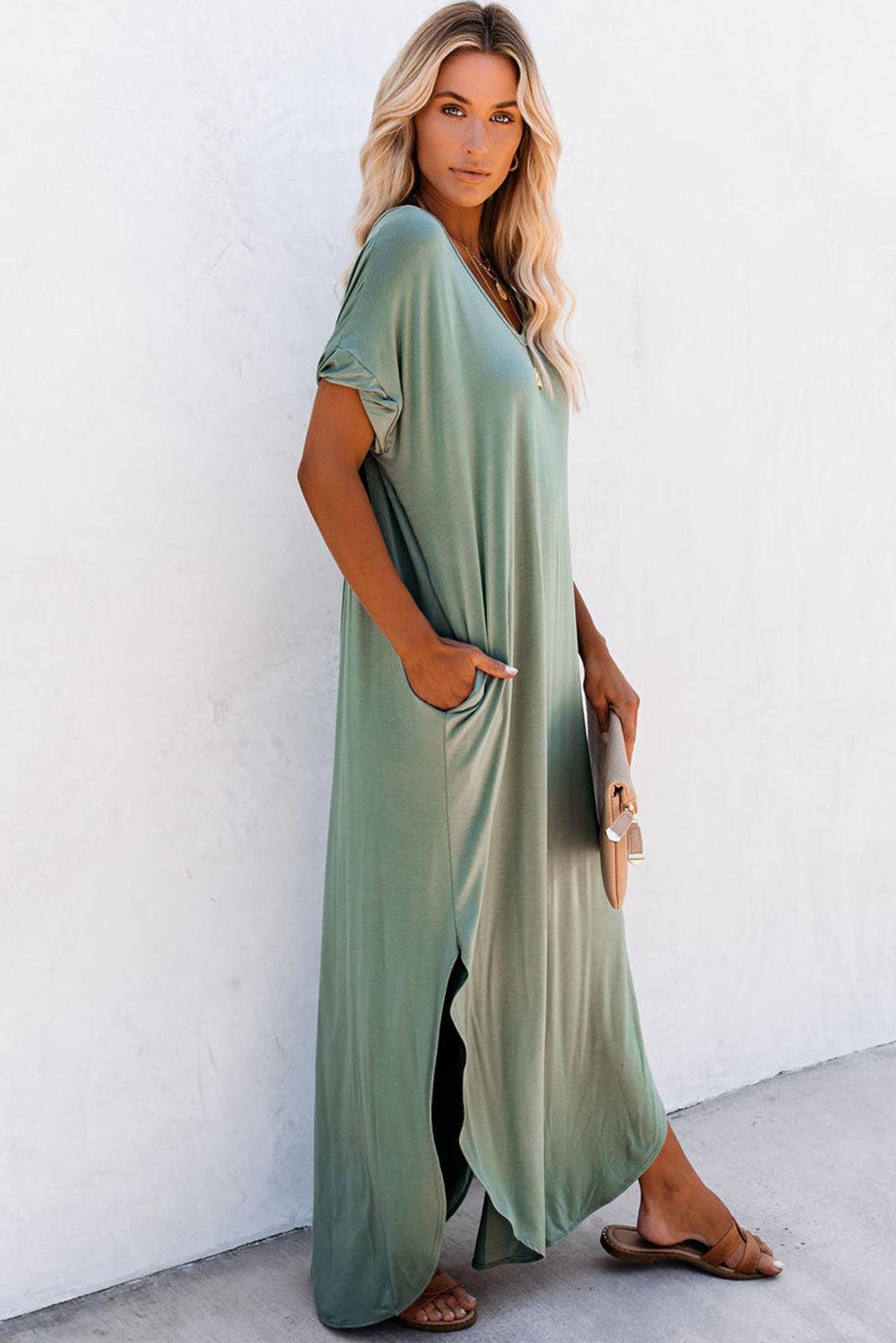 Robe fluide longue à col V