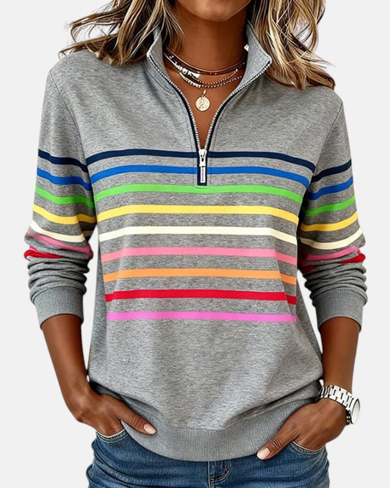 Valenne | Sweat-Shirt Femme Rayé à Fermeture Éclair Quart de Zip