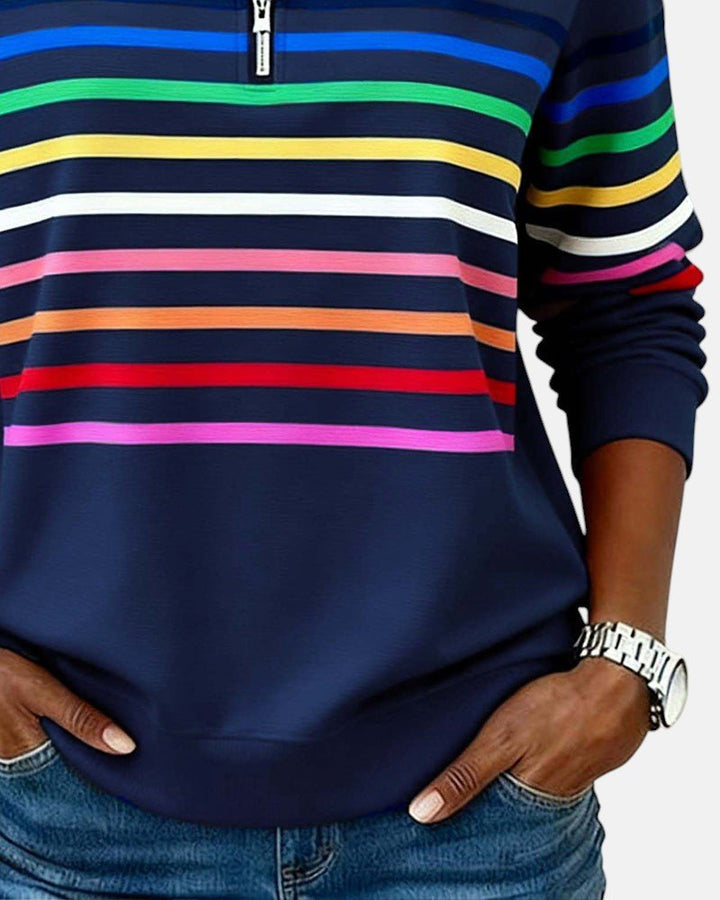 Valenne | Sweat-Shirt Femme Rayé à Fermeture Éclair Quart de Zip