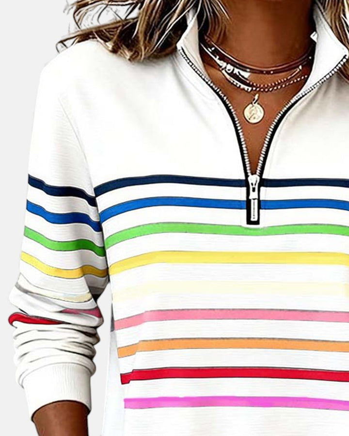 Valenne | Sweat-Shirt Femme Rayé à Fermeture Éclair Quart de Zip