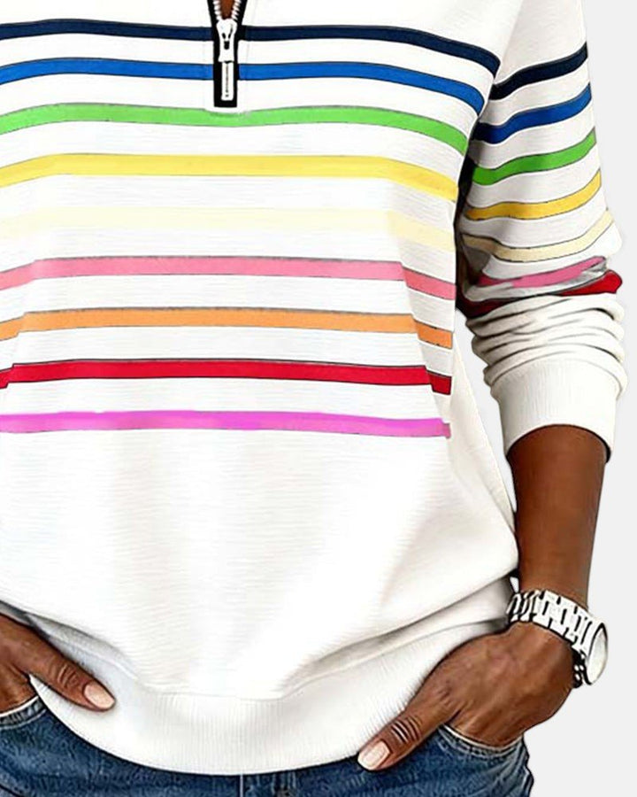Valenne | Sweat-Shirt Femme Rayé à Fermeture Éclair Quart de Zip
