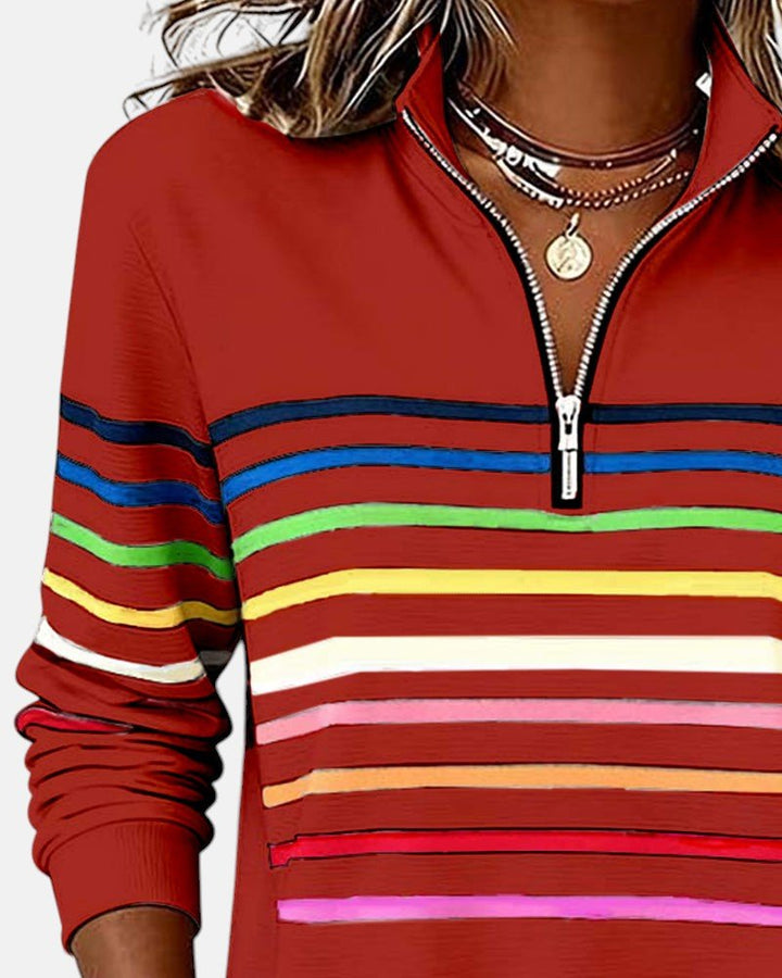 Valenne | Sweat-Shirt Femme Rayé à Fermeture Éclair Quart de Zip