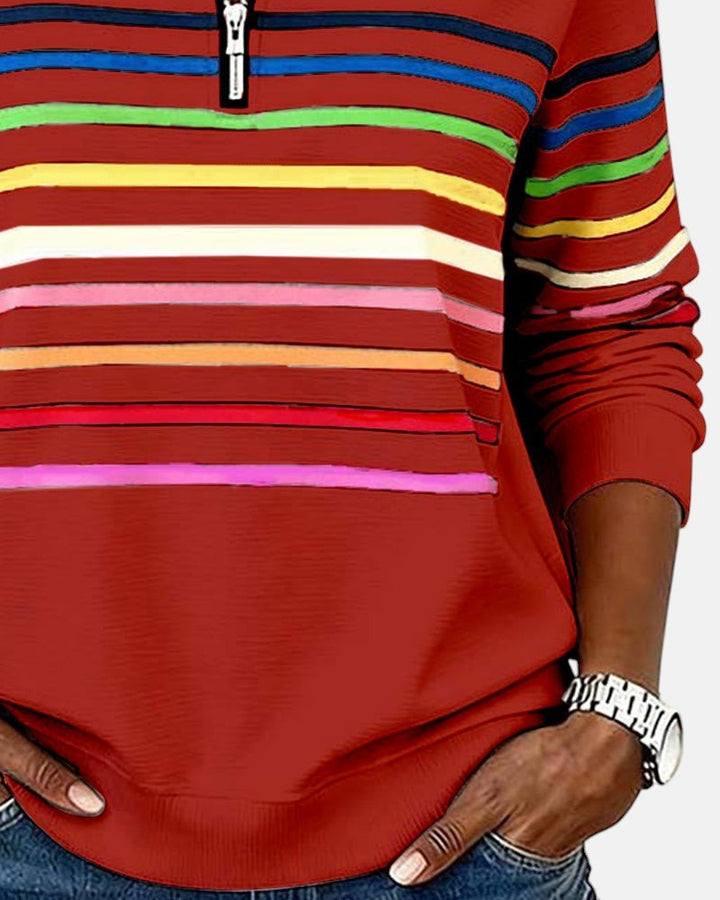 Valenne | Sweat-Shirt Femme Rayé à Fermeture Éclair Quart de Zip