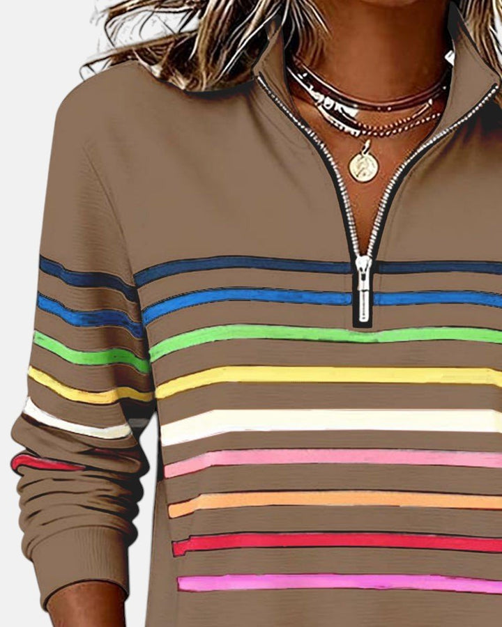 Valenne | Sweat-Shirt Femme Rayé à Fermeture Éclair Quart de Zip