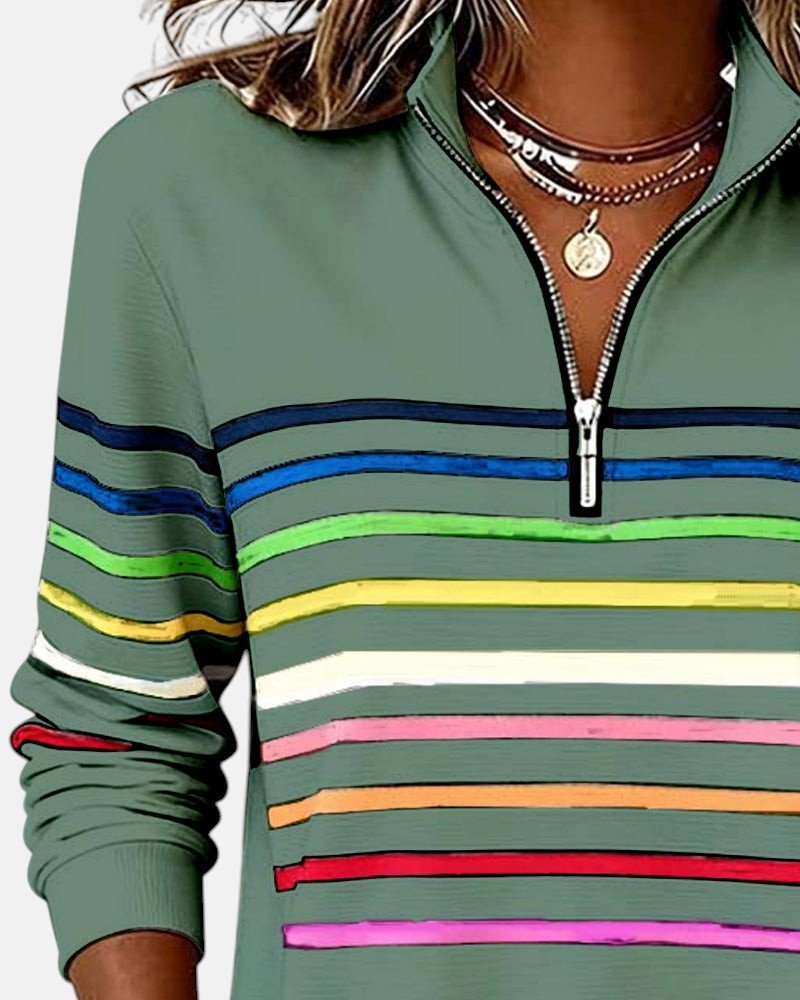 Valenne | Sweat-Shirt Femme Rayé à Fermeture Éclair Quart de Zip