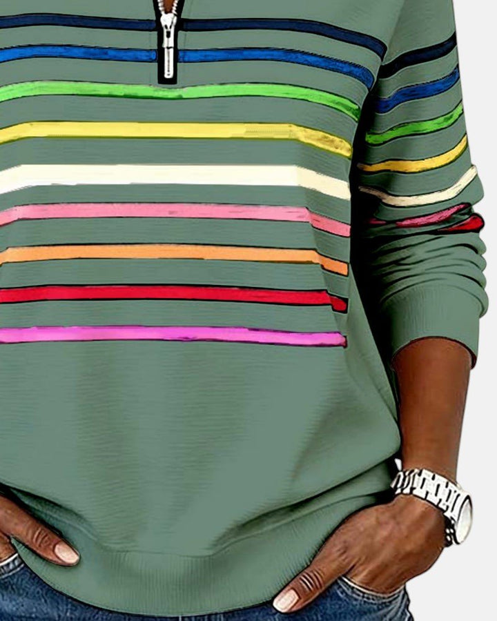 Valenne | Sweat-Shirt Femme Rayé à Fermeture Éclair Quart de Zip