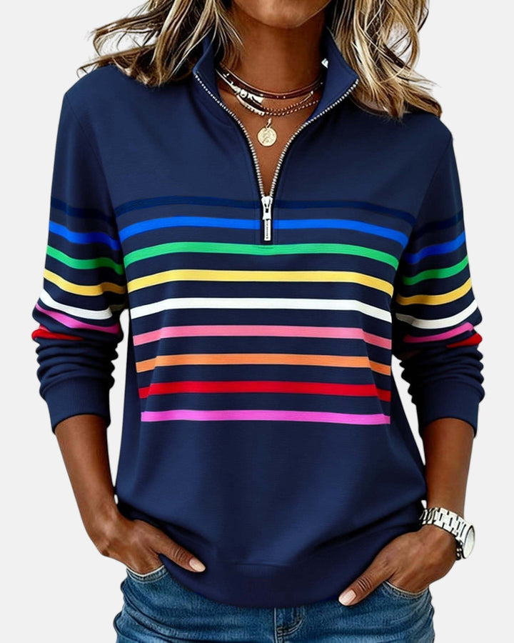 Valenne | Sweat-Shirt Femme Rayé à Fermeture Éclair Quart de Zip