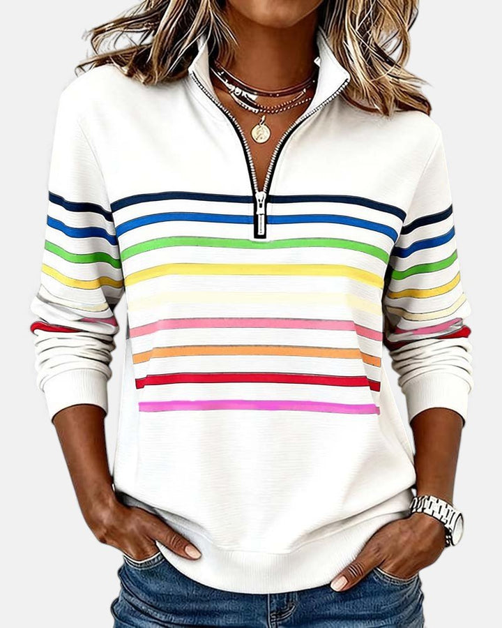 Valenne | Sweat-Shirt Femme Rayé à Fermeture Éclair Quart de Zip