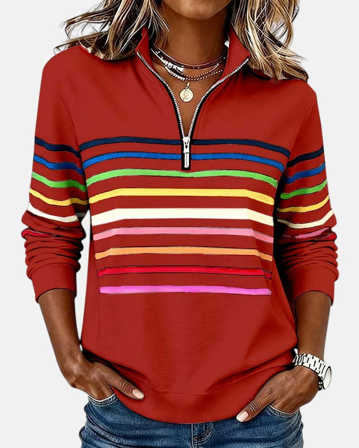 Valenne | Sweat-Shirt Femme Rayé à Fermeture Éclair Quart de Zip